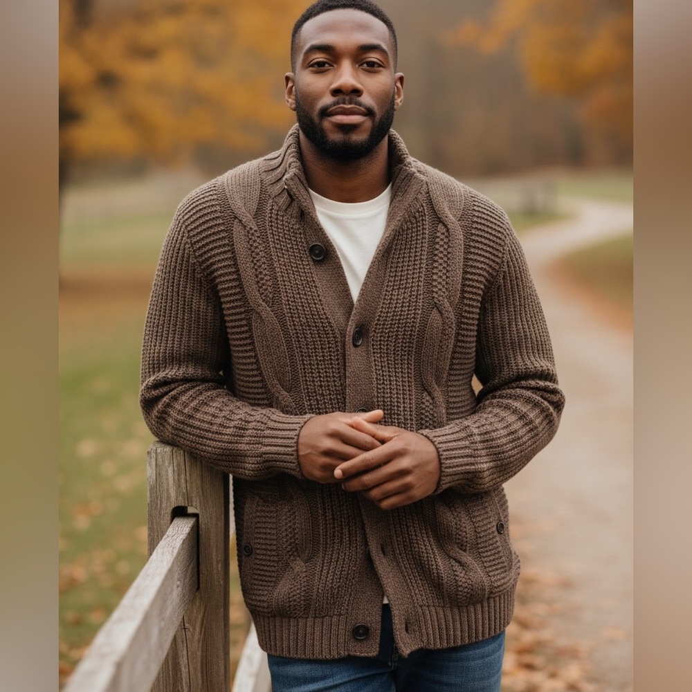 #463 Ted Baker London Brown Cable Knit Cardigan